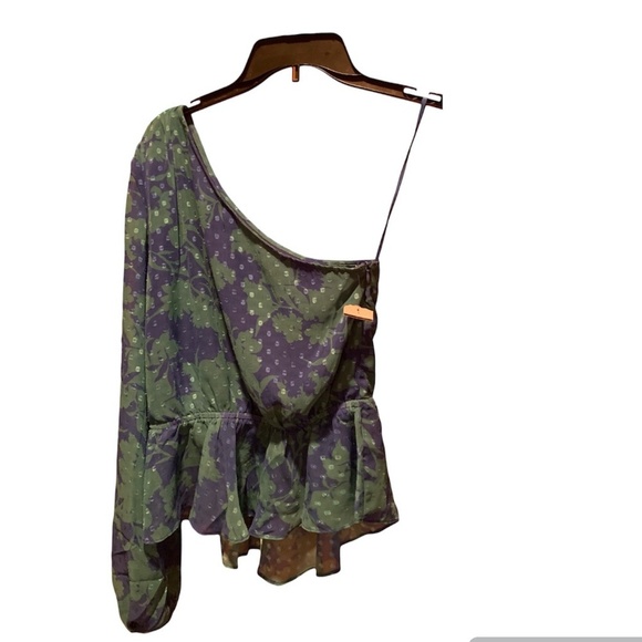 Vici Tops - Vici One Shoulder Peplum Hem Blouse Blue/Green Small NWT